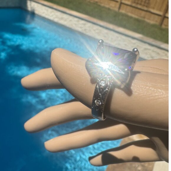 Vintage-Inspired Sterling Silver Ring With Amethyst Gemstone & Intricate Band 7 - Picture 7 of 10